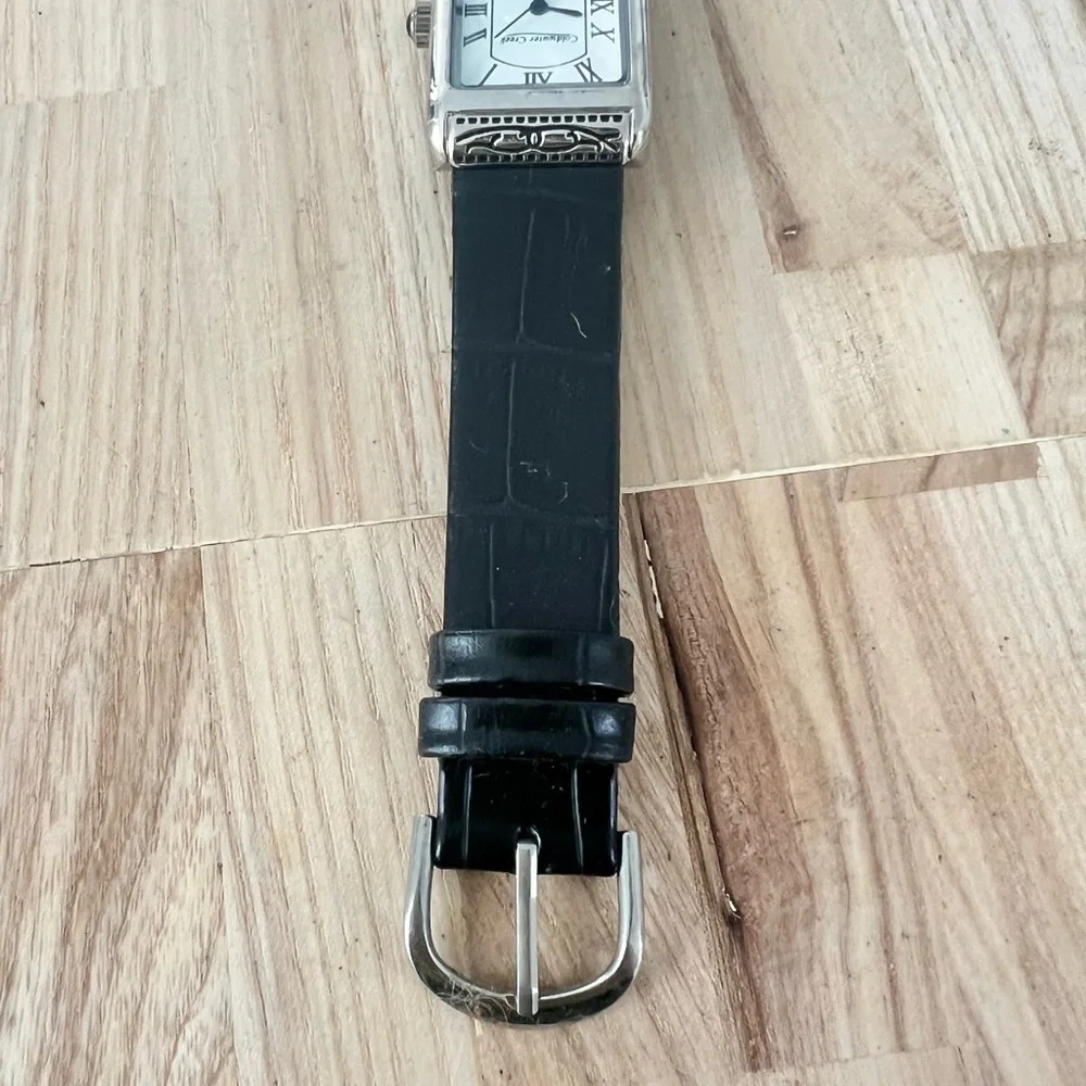 Coldwater creek ladies rectangular black leather dress watch NEW BATTERY
